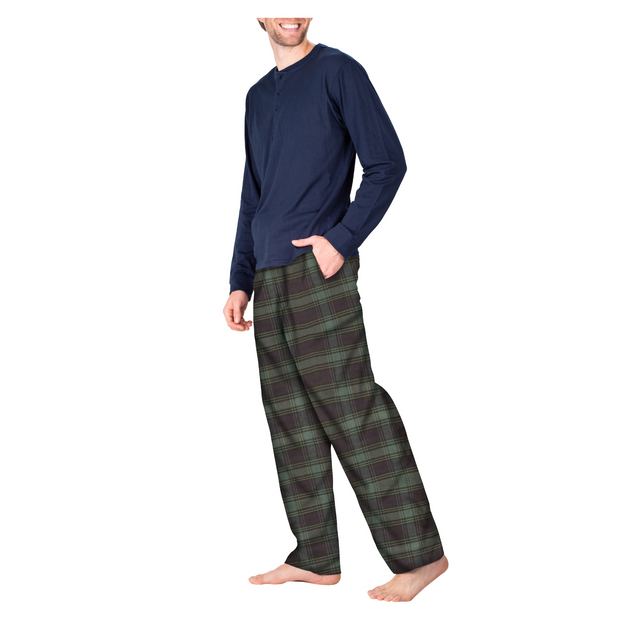 SLEEPHERO Men’s Pajama Set 2 Piece PJ with Henley Long Sleeve Tee and Flannel Pants
