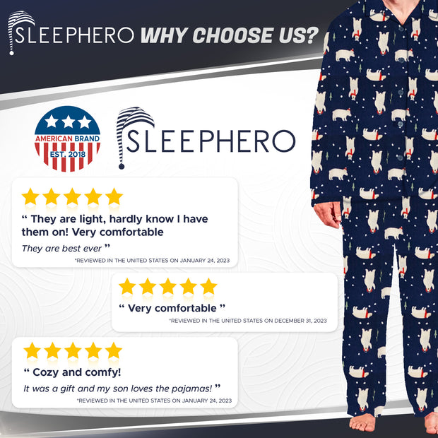 SLEEPHERO Traditional Fleece Long Sleeve Button Down Shirt with Fleece Pajama Pants with Pockets