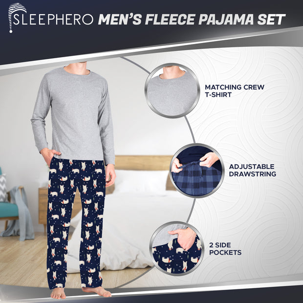 SLEEPHERO Crew Neck Long Sleeve Tee Shirt with Fleece Pajama Pants with Pockets