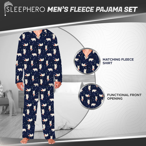 SLEEPHERO Traditional Fleece Long Sleeve Button Down Shirt with Fleece Pajama Pants with Pockets