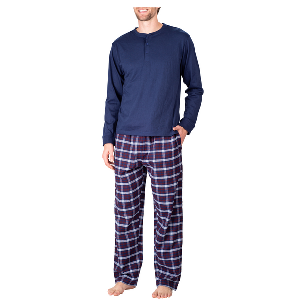 SLEEPHERO Men’s Pajama Set 2 Piece PJ with Henley Long Sleeve Tee and Flannel Pants