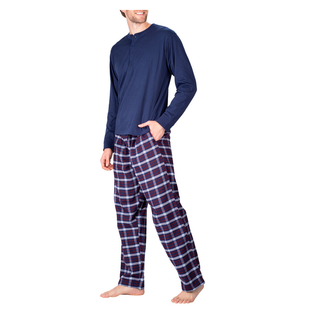 SLEEPHERO Men’s Pajama Set 2 Piece PJ with Henley Long Sleeve Tee and Flannel Pants