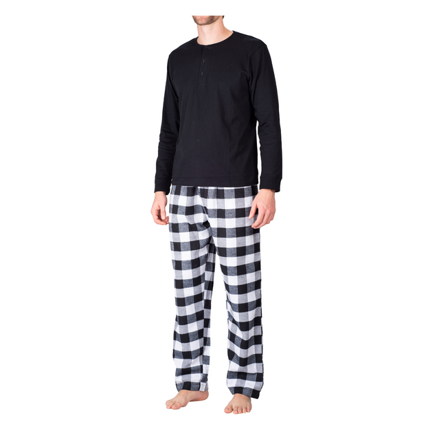 SLEEPHERO Men’s Pajama Set 2 Piece PJ with Henley Long Sleeve Tee and Flannel Pants