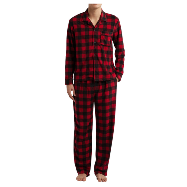 SLEEPHERO Traditional Fleece Long Sleeve Button Down Shirt with Fleece Pajama Pants with Pockets