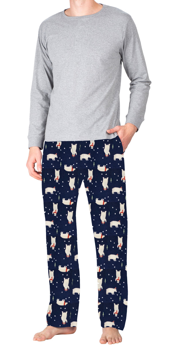 SLEEPHERO Crew Neck Long Sleeve Tee Shirt with Fleece Pajama Pants with Pockets