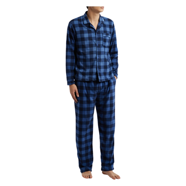 SLEEPHERO Traditional Fleece Long Sleeve Button Down Shirt with Fleece Pajama Pants with Pockets