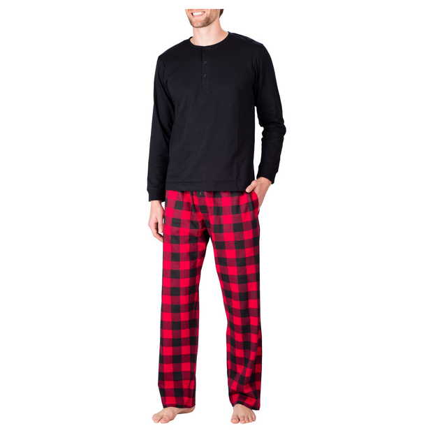 SLEEPHERO Men’s Pajama Set 2 Piece PJ with Henley Long Sleeve Tee and Flannel Pants