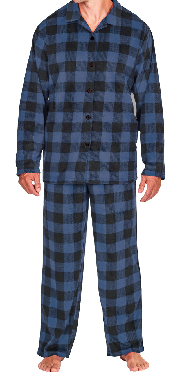 SLEEPHERO Traditional Fleece Long Sleeve Button Down Shirt with Fleece Pajama Pants with Pockets