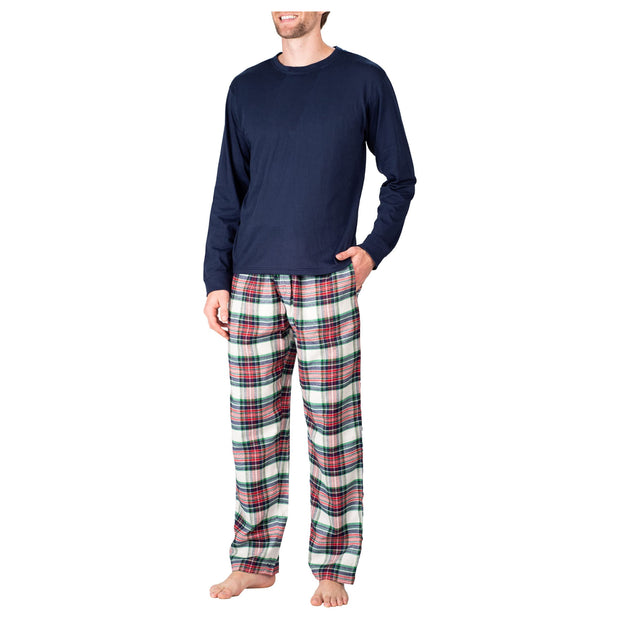 SLEEPHERO Crew Neck Long Sleeve Tee Shirt with Flannel Pajama Pants with Pockets