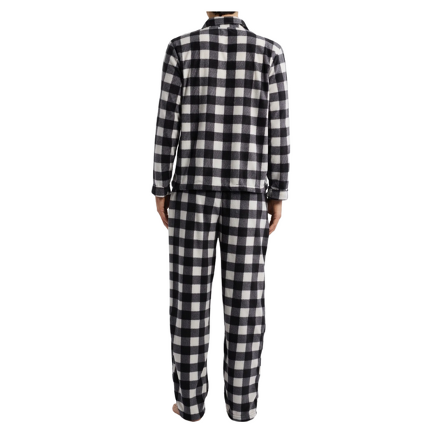 SLEEPHERO Traditional Fleece Long Sleeve Button Down Shirt with Fleece Pajama Pants with Pockets