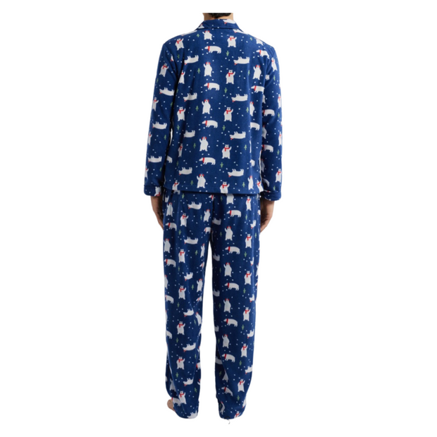 SLEEPHERO Traditional Fleece Long Sleeve Button Down Shirt with Fleece Pajama Pants with Pockets