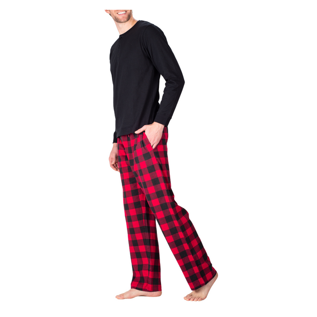 SLEEPHERO Men’s Pajama Set 2 Piece PJ with Henley Long Sleeve Tee and Flannel Pants