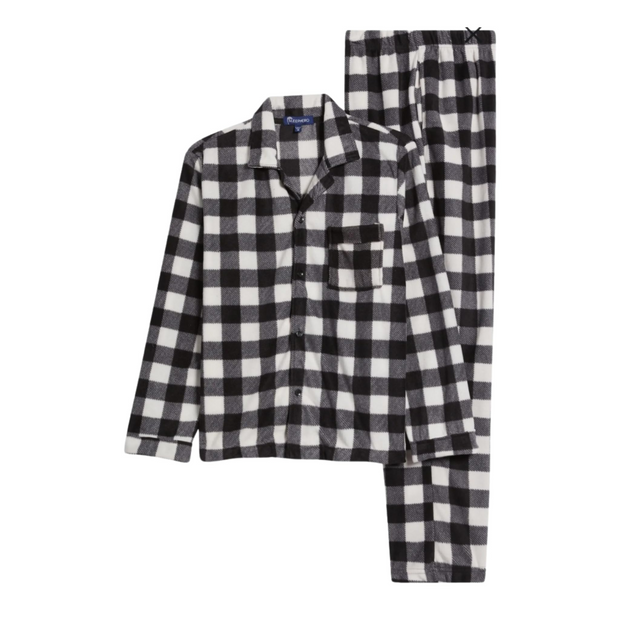 SLEEPHERO Traditional Fleece Long Sleeve Button Down Shirt with Fleece Pajama Pants with Pockets