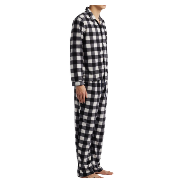 SLEEPHERO Traditional Fleece Long Sleeve Button Down Shirt with Fleece Pajama Pants with Pockets