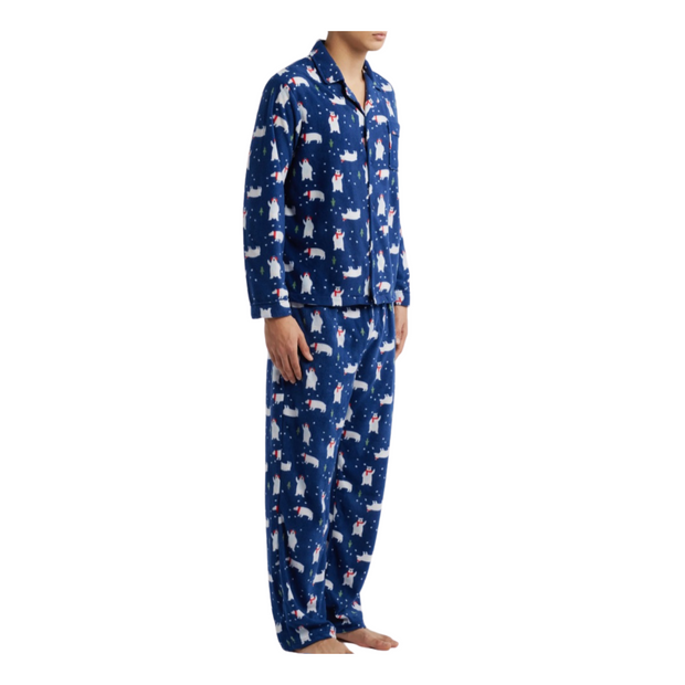 SLEEPHERO Traditional Fleece Long Sleeve Button Down Shirt with Fleece Pajama Pants with Pockets