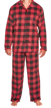 SLEEPHERO Traditional Fleece Long Sleeve Button Down Shirt with Fleece Pajama Pants with Pockets