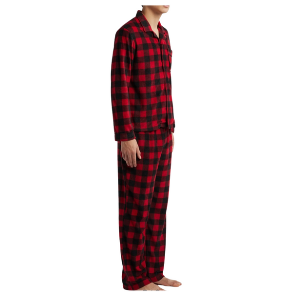 SLEEPHERO Traditional Fleece Long Sleeve Button Down Shirt with Fleece Pajama Pants with Pockets