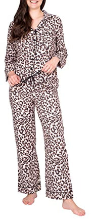 Women's Flannel Pajama Set Long Sleeve Pajamas for Women Button Up Pajamas for Women Notch Collar Set Leopard