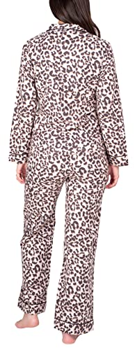 Women's Flannel Pajama Set Long Sleeve Pajamas for Women Button Up Pajamas for Women Notch Collar Set Leopard