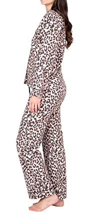 Women's Flannel Pajama Set Long Sleeve Pajamas for Women Button Up Pajamas for Women Notch Collar Set Leopard