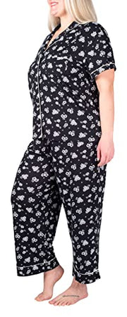 Women's Pajama Sets Capri Pajamas for Women Set Notched Collar Button Up Pajamas for Women with Matching PJ Pants