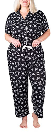Women's Pajama Sets Capri Pajamas for Women Set Notched Collar Button Up Pajamas for Women with Matching PJ Pants