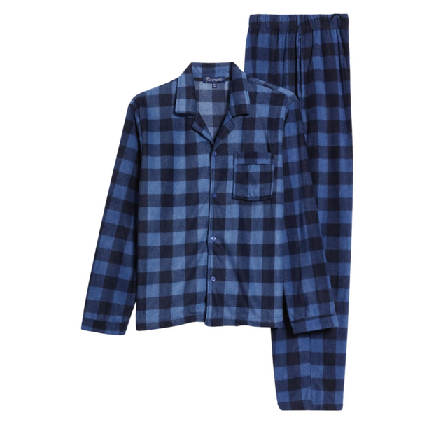 SLEEPHERO Traditional Fleece Long Sleeve Button Down Shirt with Fleece Pajama Pants with Pockets