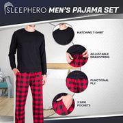 SLEEPHERO Crew Neck Long Sleeve Tee Shirt with Flannel Pajama Pants with Pockets