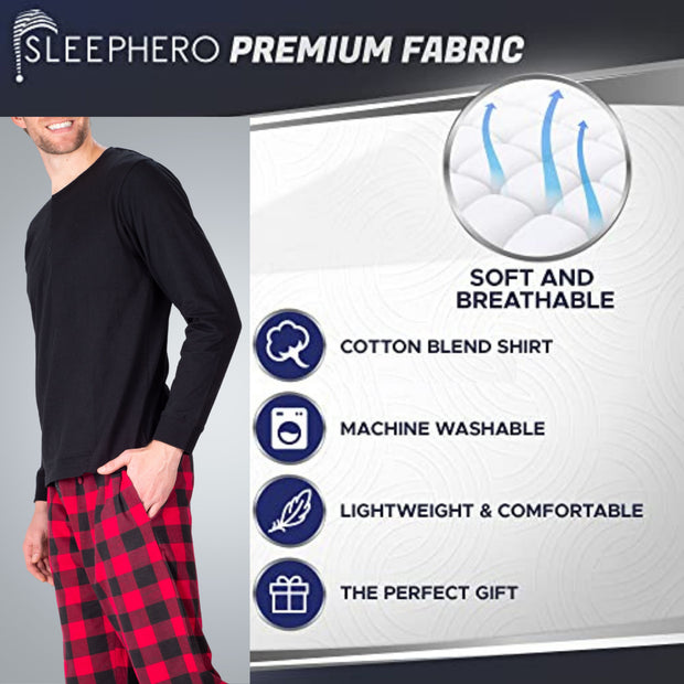 SLEEPHERO Crew Neck Long Sleeve Tee Shirt with Flannel Pajama Pants with Pockets