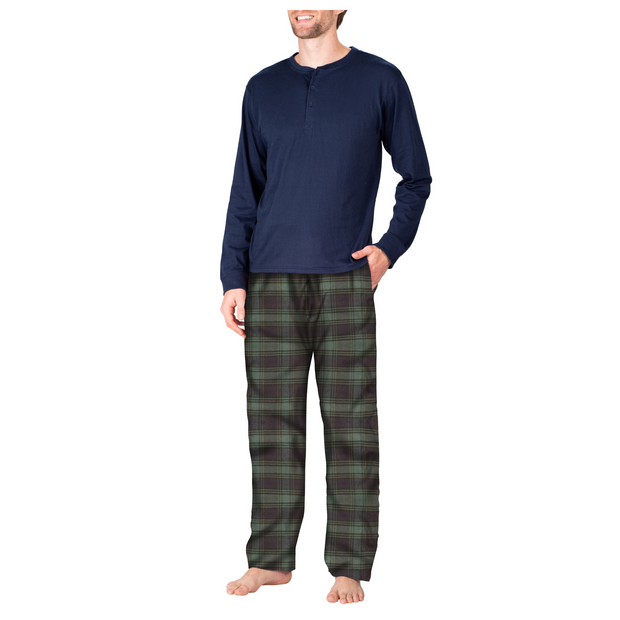 SLEEPHERO Men’s Pajama Set 2 Piece PJ with Henley Long Sleeve Tee and Flannel Pants
