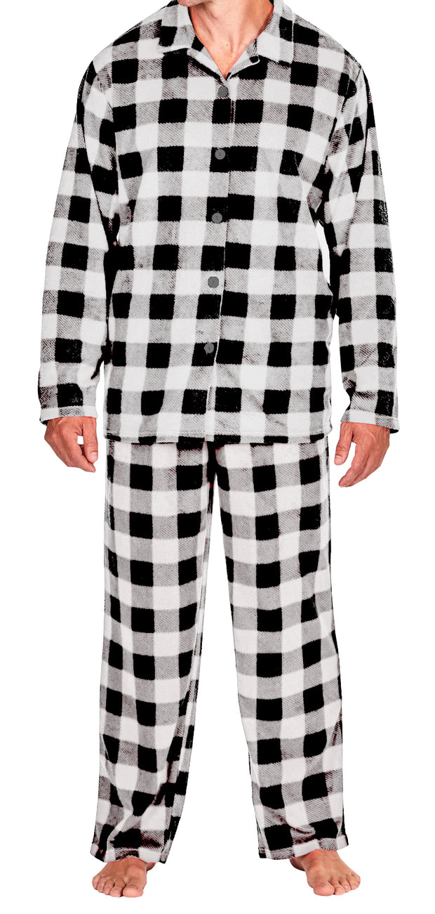 SLEEPHERO Traditional Fleece Long Sleeve Button Down Shirt with Fleece Pajama Pants with Pockets