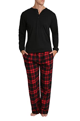 SLEEPHERO Men’s Pajama Set Pajamas for Men 2 Piece PJ Set with Cotton Flannel Men Pajama Pants and Long Sleeve Henley T-Shirt